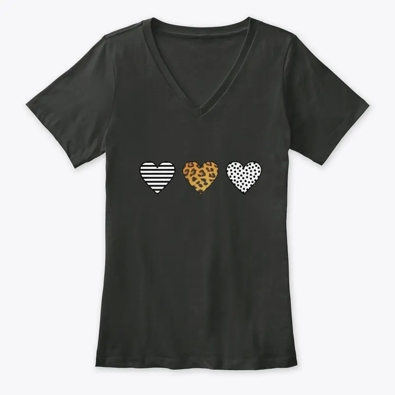 Three Hearts, Leopard Print, Dot, Stripe