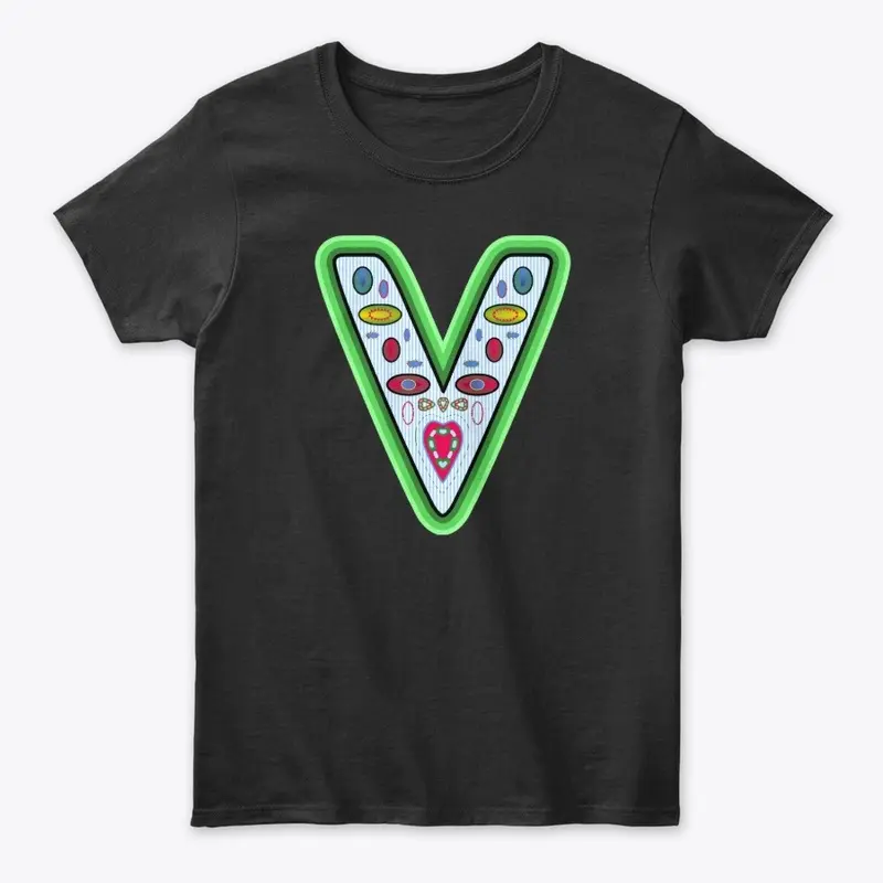 Letter V Stripes Green Outline