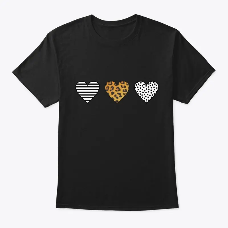 Three Hearts, Leopard Print, Dot, Stripe