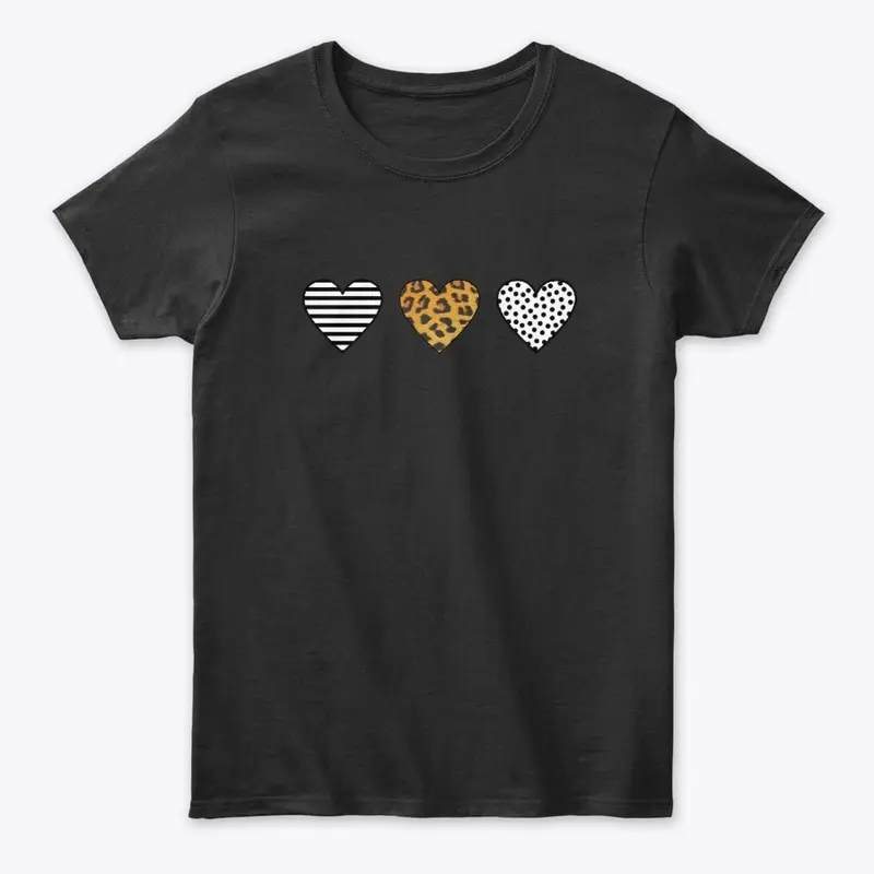 Three Hearts, Leopard Print, Dot, Stripe