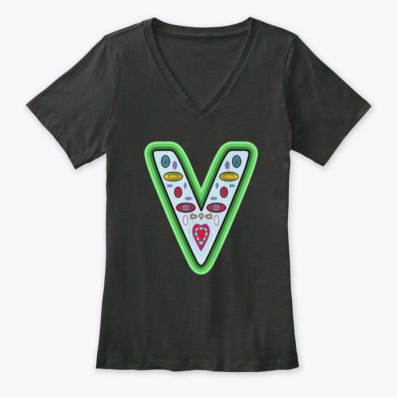 Letter V Stripes Green Outline