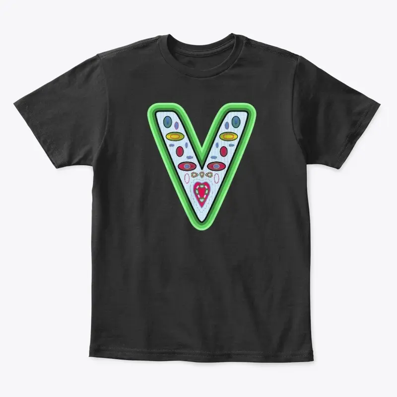 Letter V Stripes Green Outline